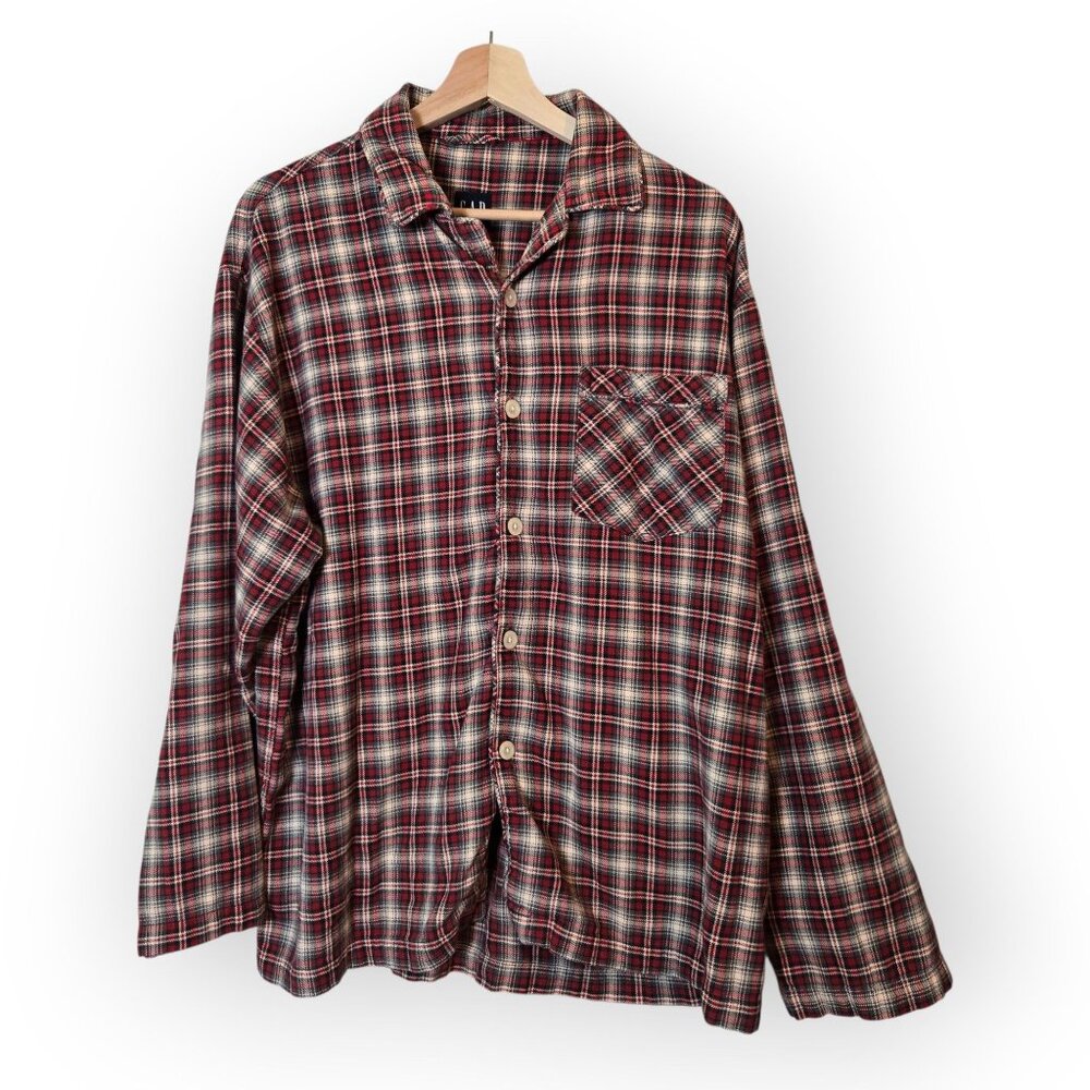 Gap Pajama top mens large red plaid flannel heavyweight 100% cotton button-front